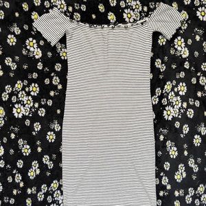 striped off the shoulder mini dress